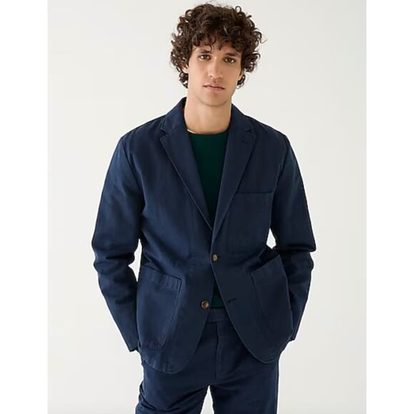 J.Crew Garment Dyed Cotton Linen Chino Suit Jacket Navy Classic Mens US 42 NWT - Picture 1 of 15
